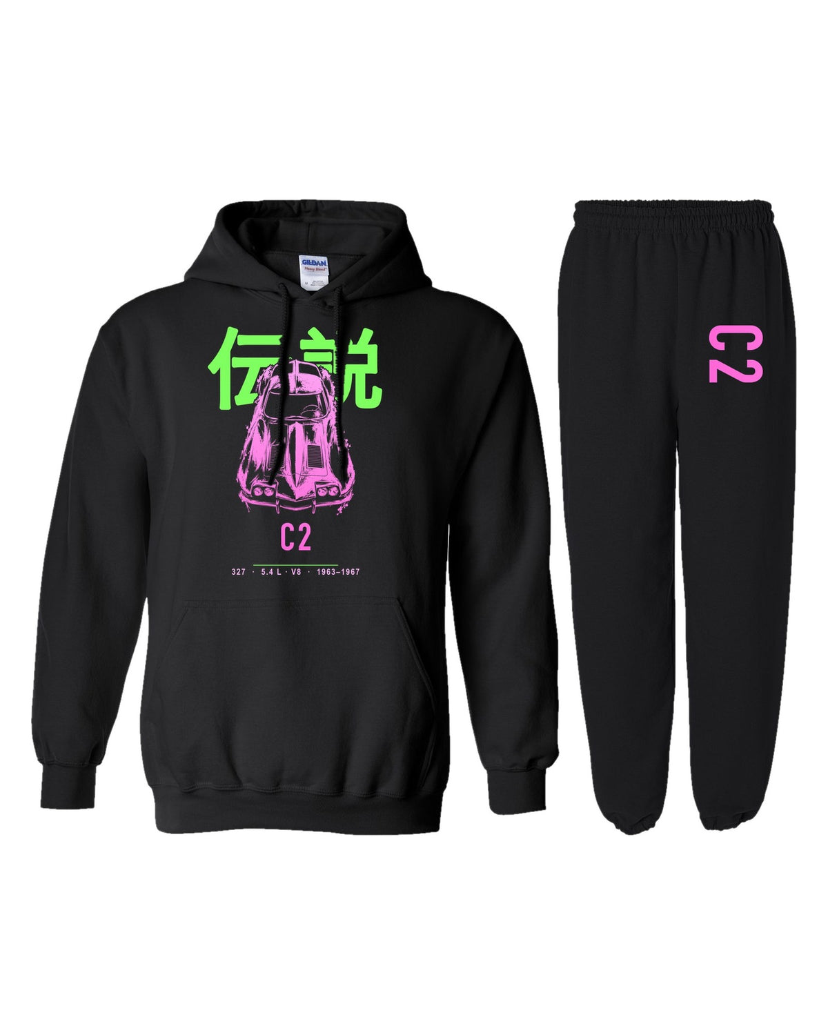 C2 Chassis Code Hoodie + Jogger Set black hoodie and sweatpants