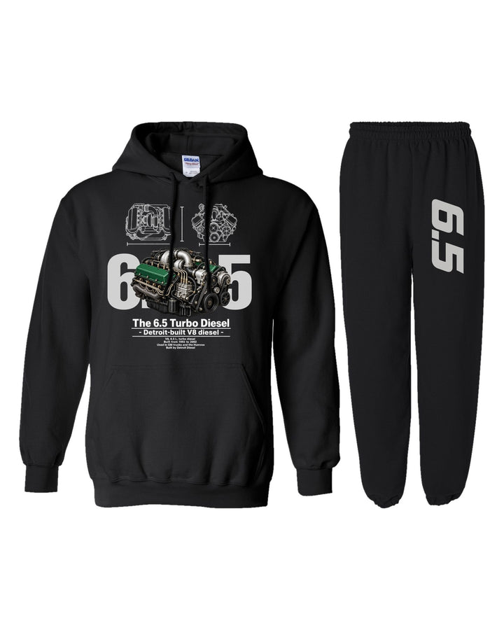 GM 6 5 Turbo Diesel Engine Hoodie + Jogger Set black hoodie and sweatpants