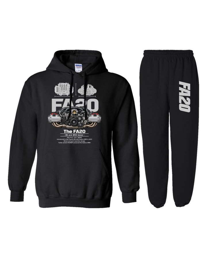 FA20 Engine Hoodie + Jogger Set black hoodie and sweatpants