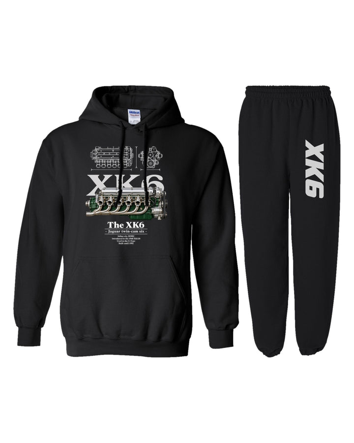 Jaguar XK6 Engine Hoodie + Jogger Set black hoodie and sweatpants