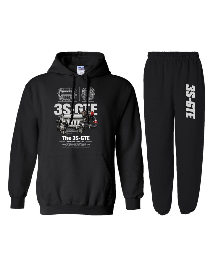 3S-GTE Engine Hoodie + Jogger Set black hoodie and sweatpants