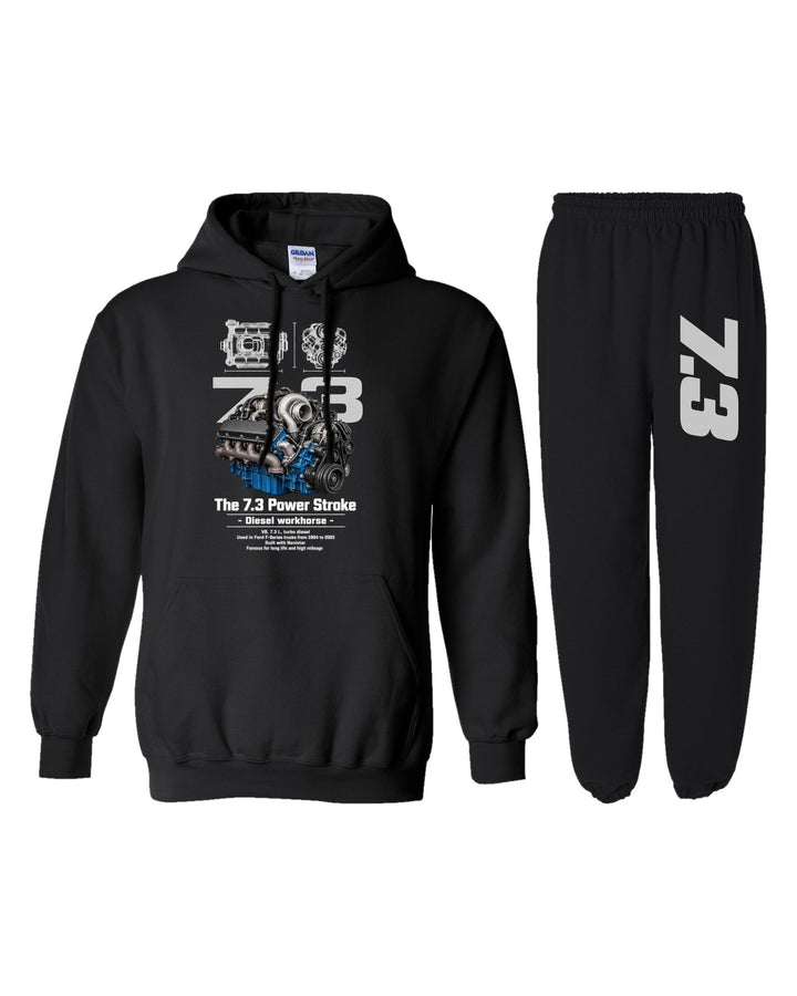 Power Stroke 7 3 Engine Hoodie + Jogger Set black hoodie and sweatpants