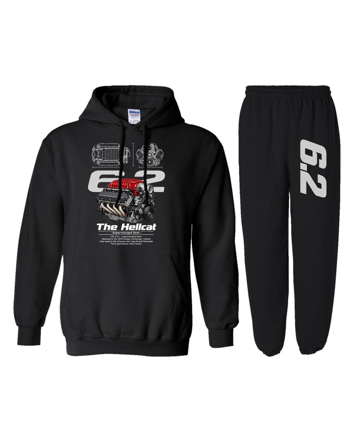 Hellcat 6 2 Engine Hoodie + Jogger Set black hoodie and sweatpants