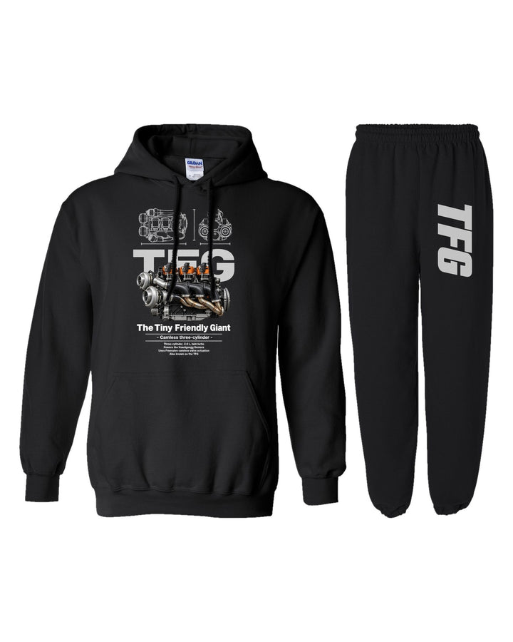 Koenigsegg Tiny Friendly Giant Engine Hoodie + Jogger Set black hoodie and sweatpants