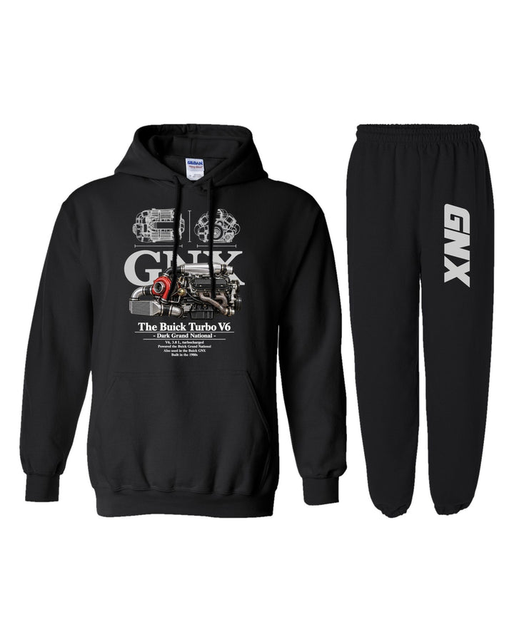 Buick 3 8 Turbo Engine Hoodie + Jogger Set black hoodie and sweatpants