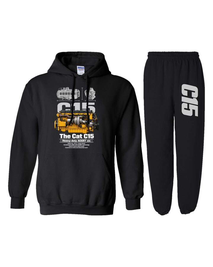 Caterpillar C15 Engine Hoodie + Jogger Set black hoodie and sweatpants