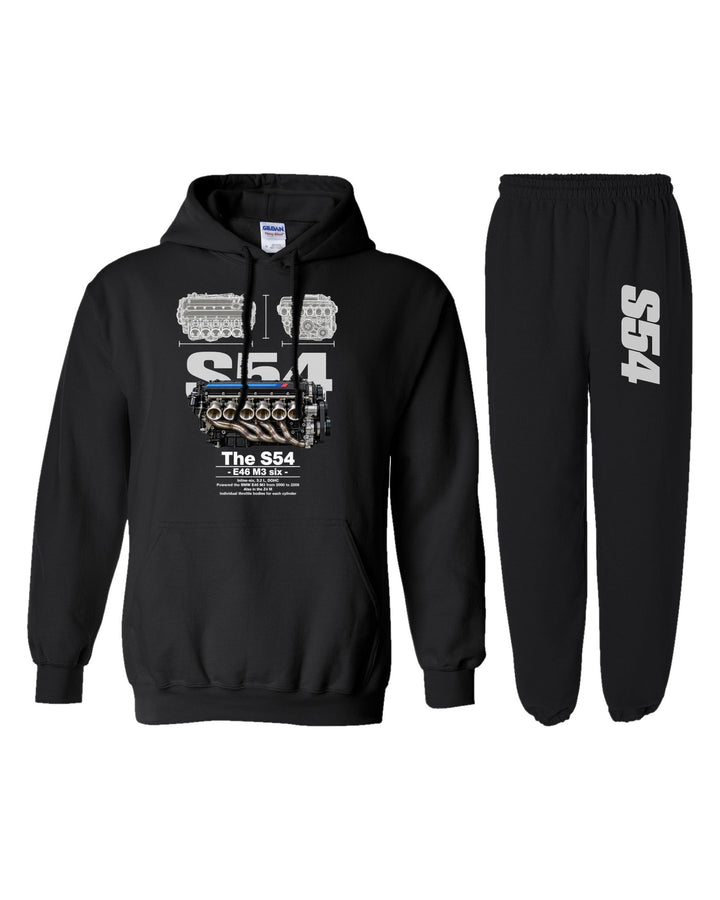 BMW S54 Engine Hoodie + Jogger Set black hoodie and sweatpants
