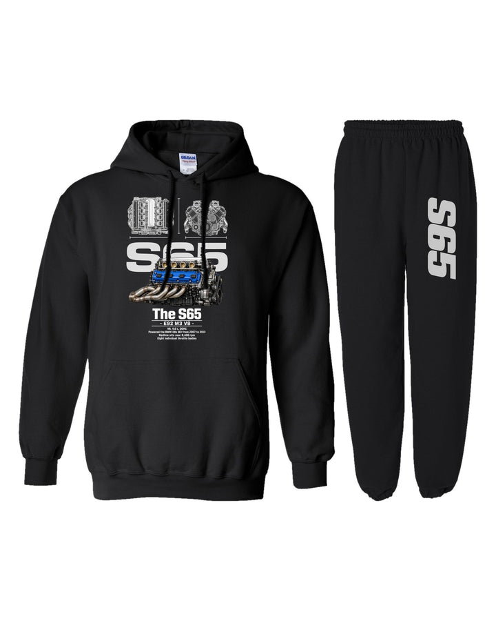 BMW S65 Engine Hoodie + Jogger Set black hoodie and sweatpants