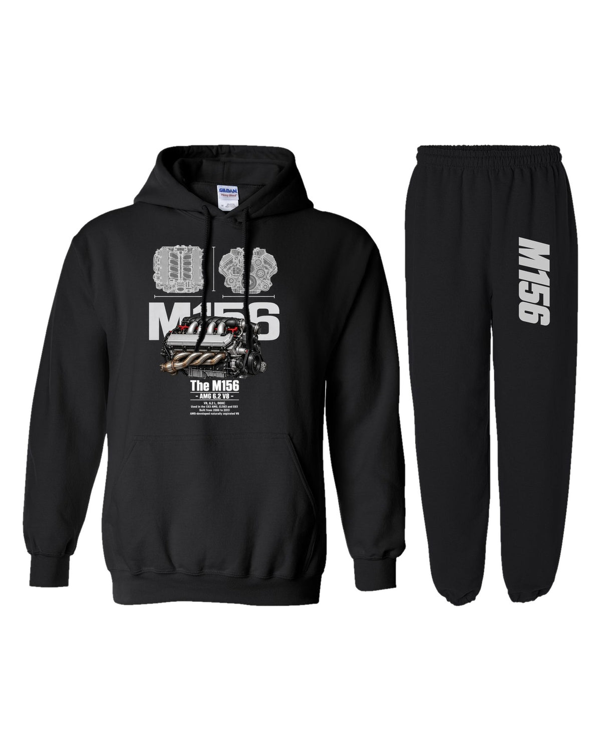 Mercedes M156 Engine Hoodie + Jogger Set black hoodie and sweatpants