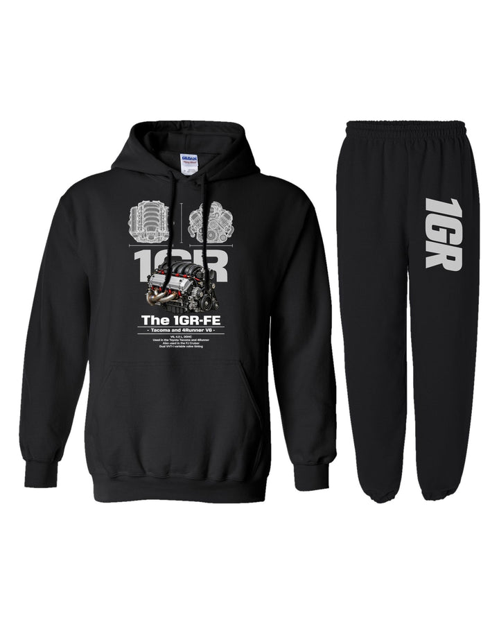 Toyota 1GR FE Engine Hoodie + Jogger Set black hoodie and sweatpants