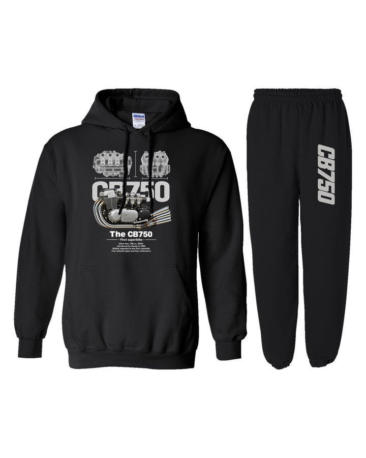 Honda CB750 Engine Hoodie + Jogger Set black hoodie and sweatpants