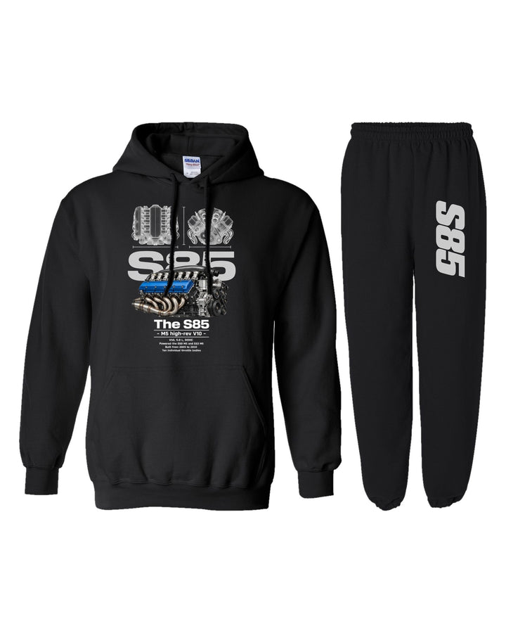 BMW S85 Engine Hoodie + Jogger Set black hoodie and sweatpants
