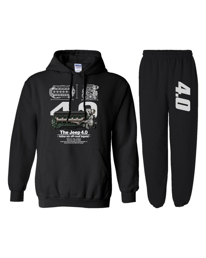 Jeep 4 0 Inline Six Engine Hoodie + Jogger Set black hoodie and sweatpants
