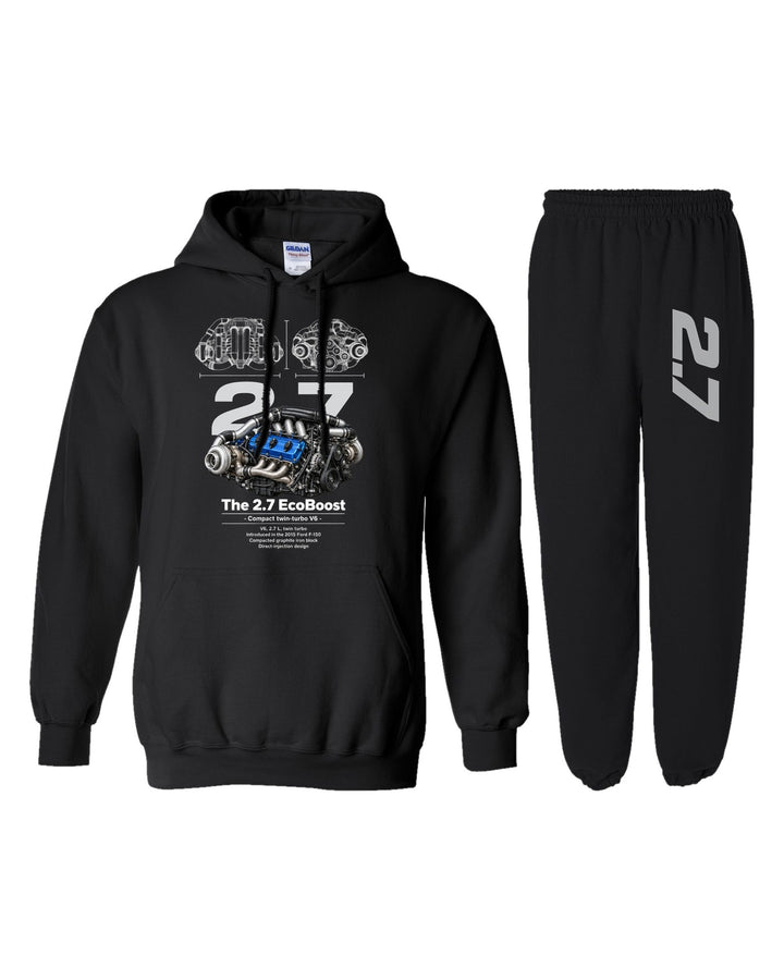 Ford EcoBoost 2 7 Engine Hoodie + Jogger Set black hoodie and sweatpants