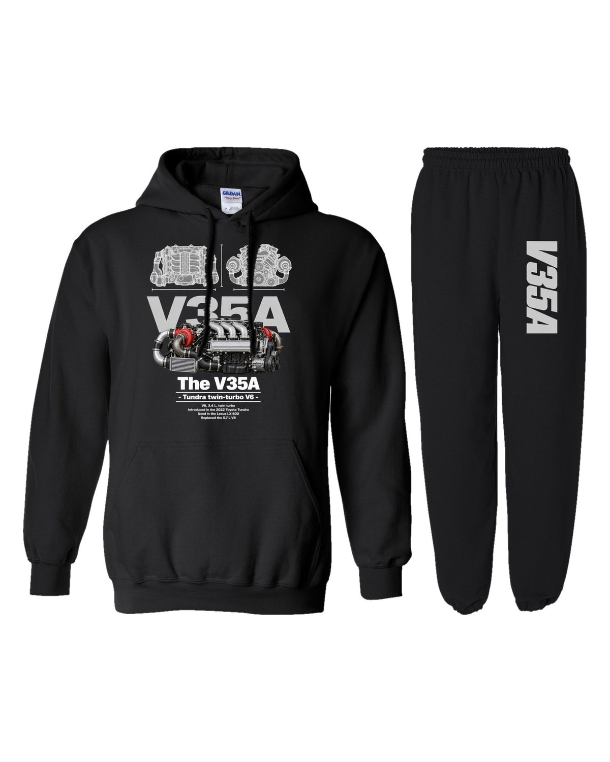 Toyota V35A FTS Engine Hoodie + Jogger Set black hoodie and sweatpants