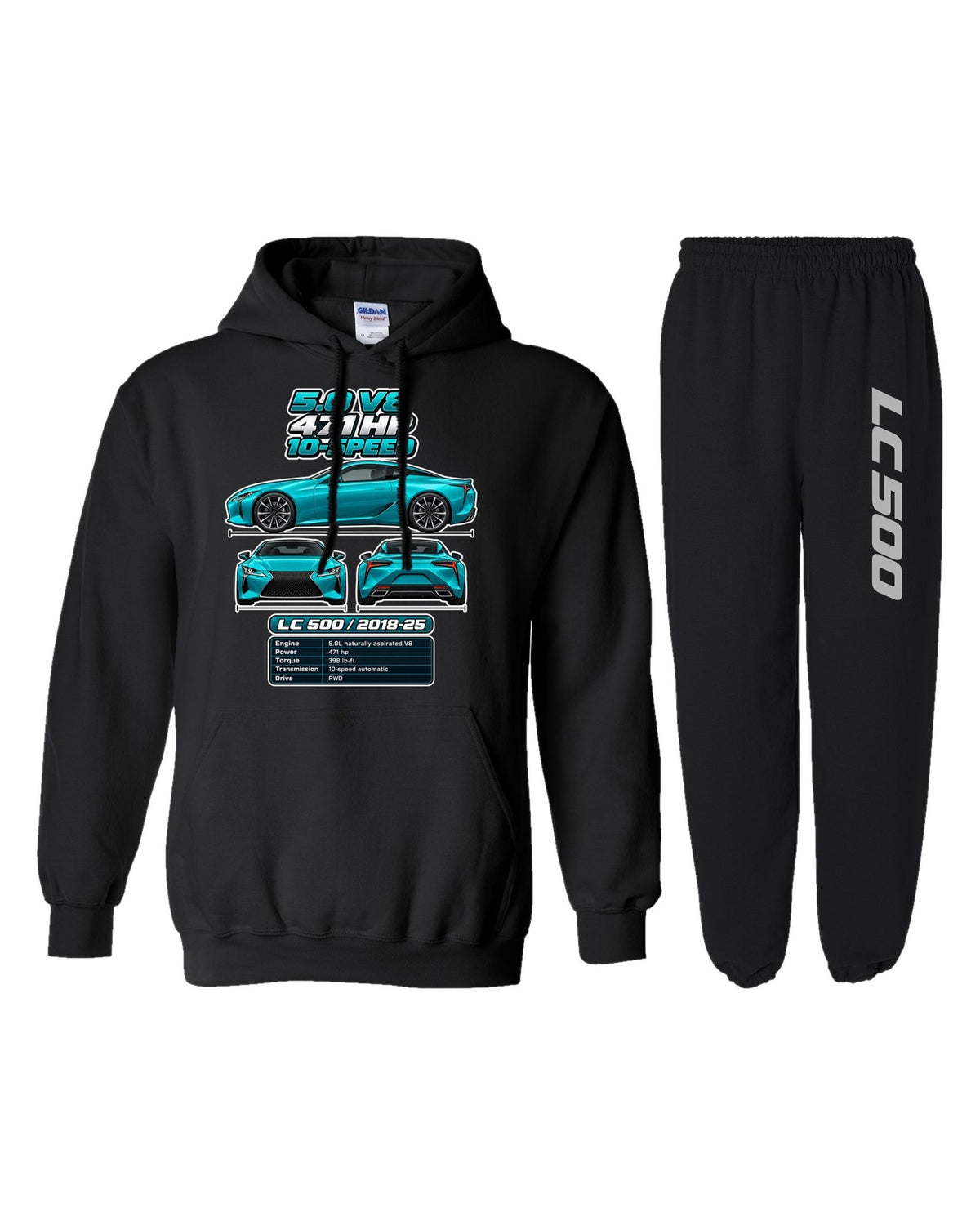 Lexus LC 500 Spec Sheet Hoodie + Jogger Set black hoodie and sweatpants