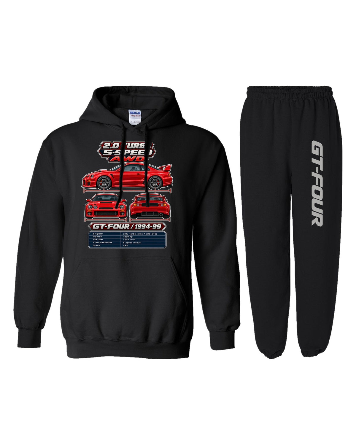 Toyota Celica GT Four ST205 Spec Sheet Hoodie + Jogger Set black hoodie and sweatpants