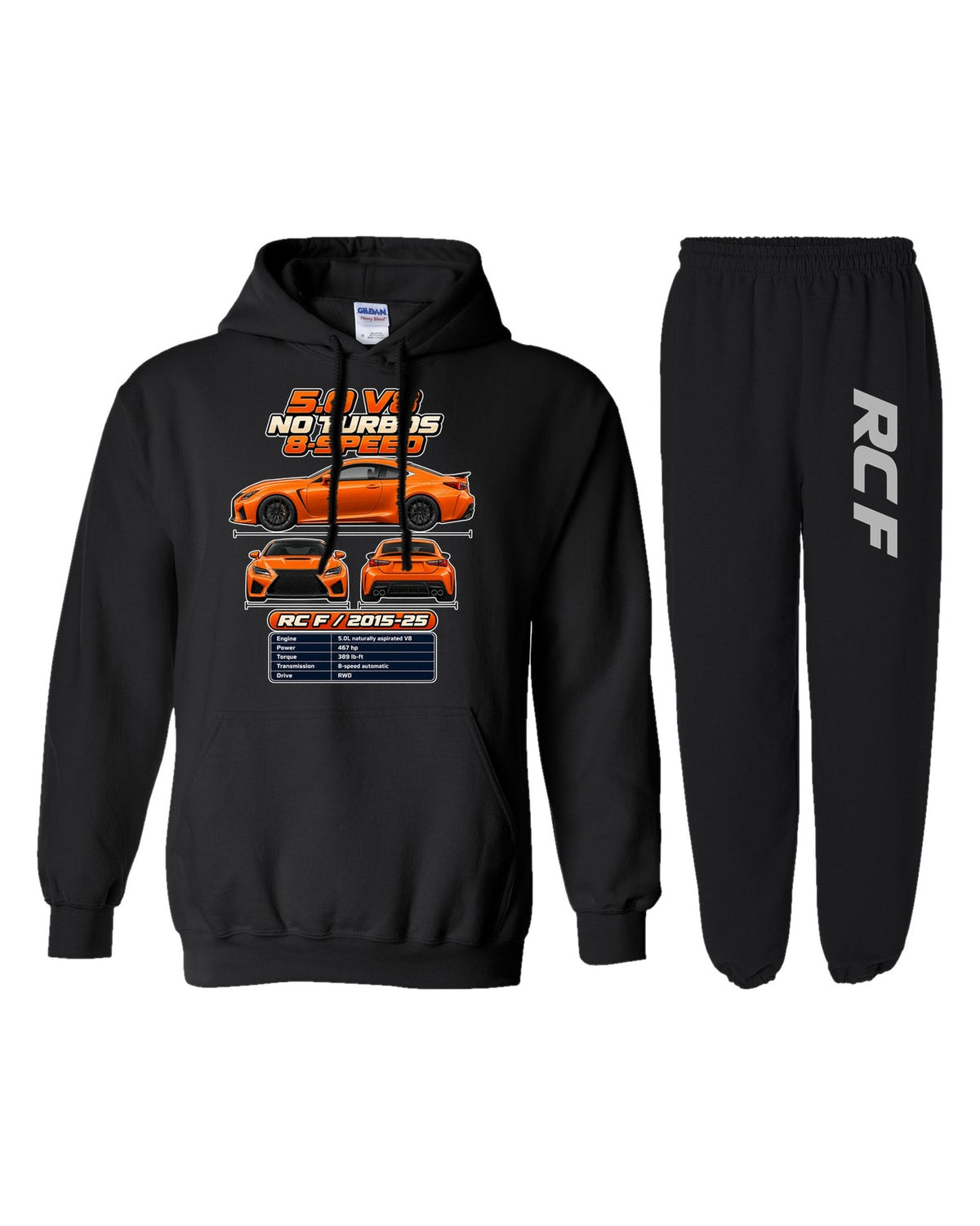 Lexus RC F Spec Sheet Hoodie + Jogger Set black hoodie and sweatpants
