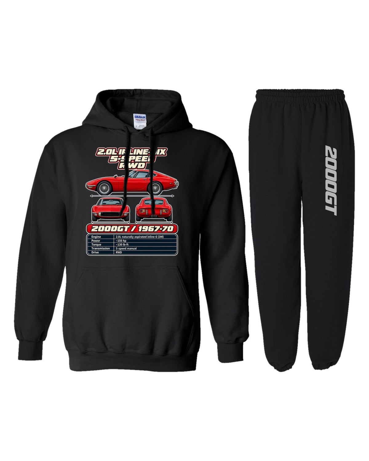 Toyota 2000GT Spec Sheet Hoodie + Jogger Set black hoodie and sweatpants