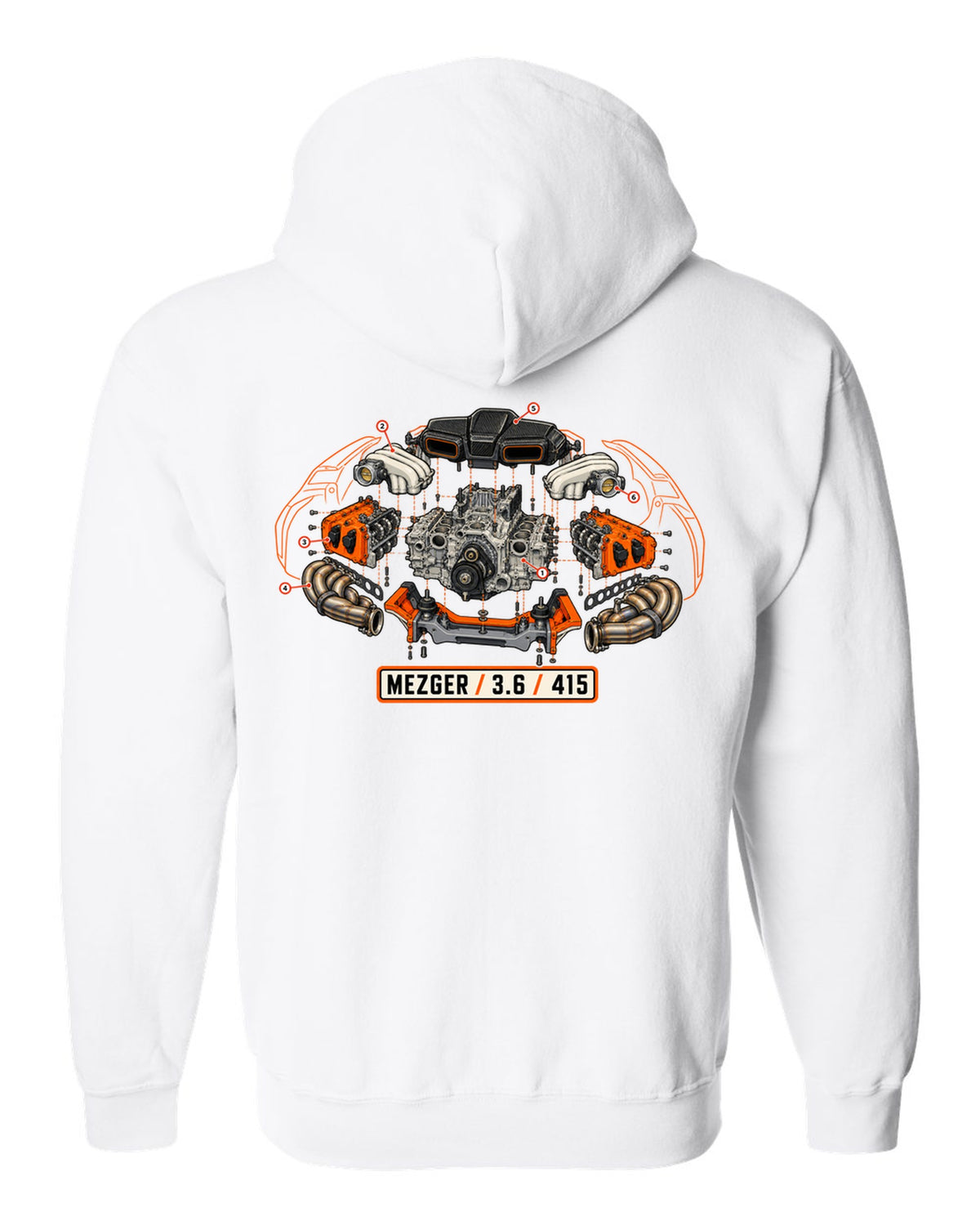 Porsche 992 Targa roll hoop sunset gradient minimalist design white zip hoodie back view with the design
