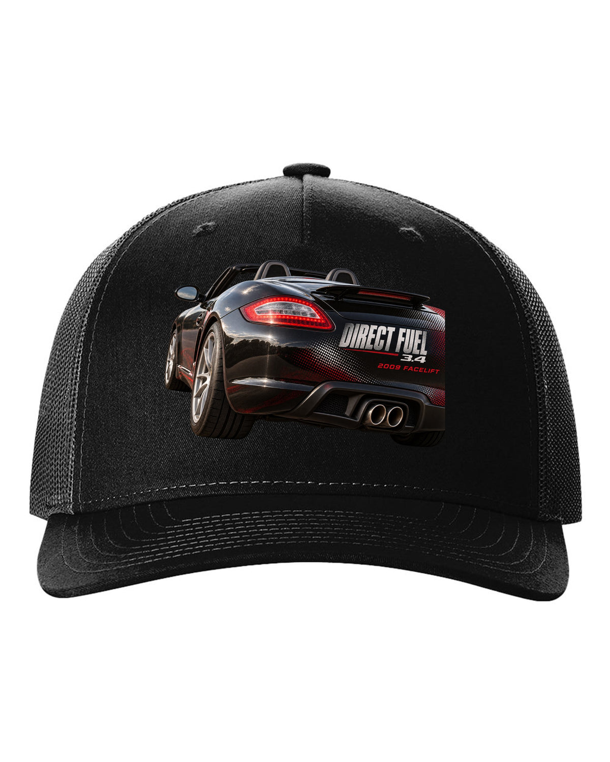 Taillight macro print of a Porsche Boxster 987.2 facelift black hat front view with the design