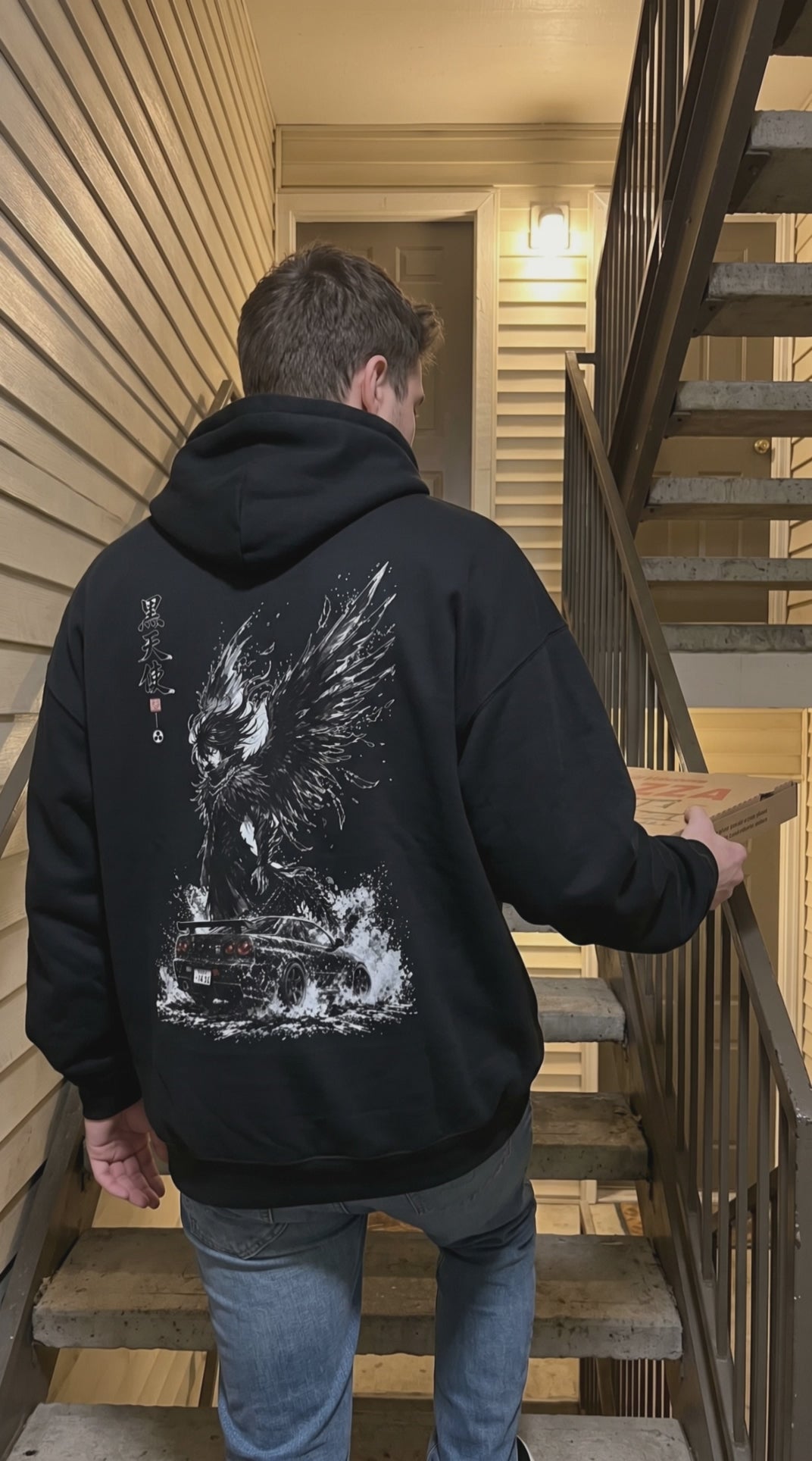 Customer wearing the Kuro Tenshi relaxed-fit hoodie