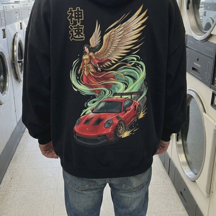Customer wearing the Shinsoku Godspeed hoodie