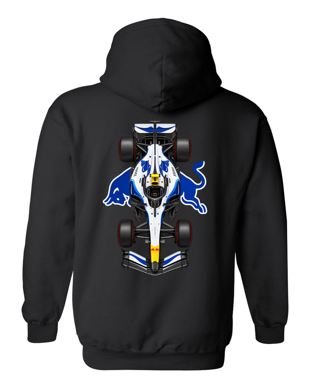 Racing Bulls VCARB 03 Formula 1 overhead poster artwork black pull over hoodie back view with the design