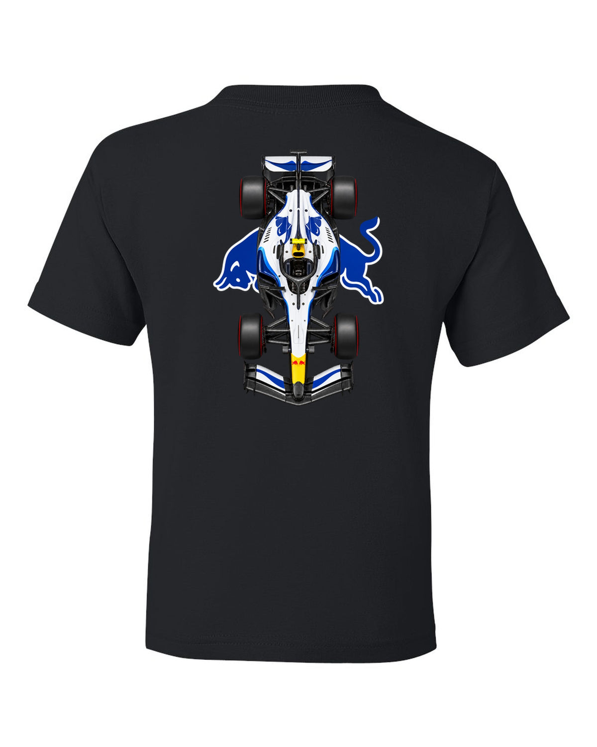 Racing Bulls VCARB 03 Formula 1 overhead poster artwork black kids tee back view with the design