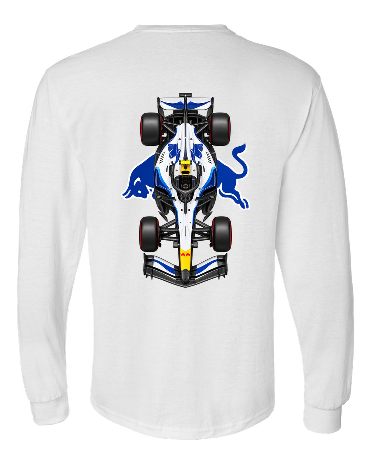 Racing Bulls VCARB 03 Formula 1 overhead poster artwork white long sleeve back view with the design