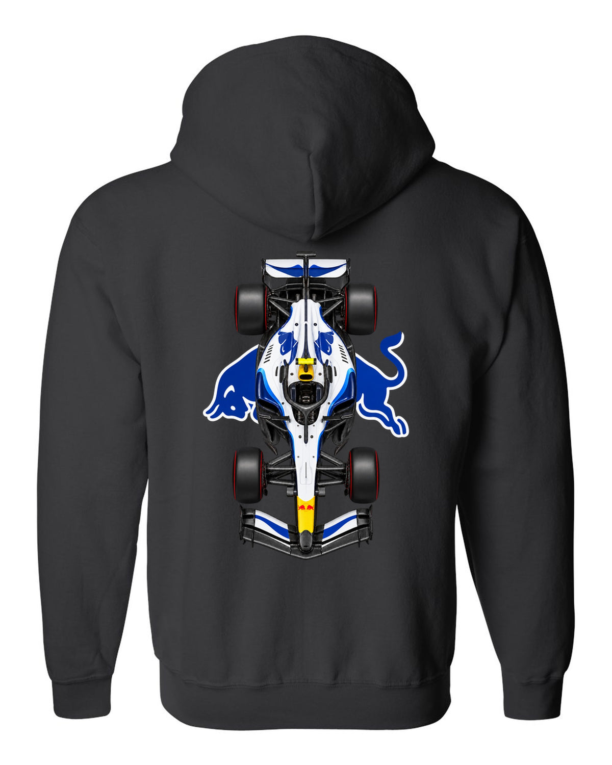 Racing Bulls VCARB 03 Formula 1 overhead poster artwork black zip hoodie back view with the design