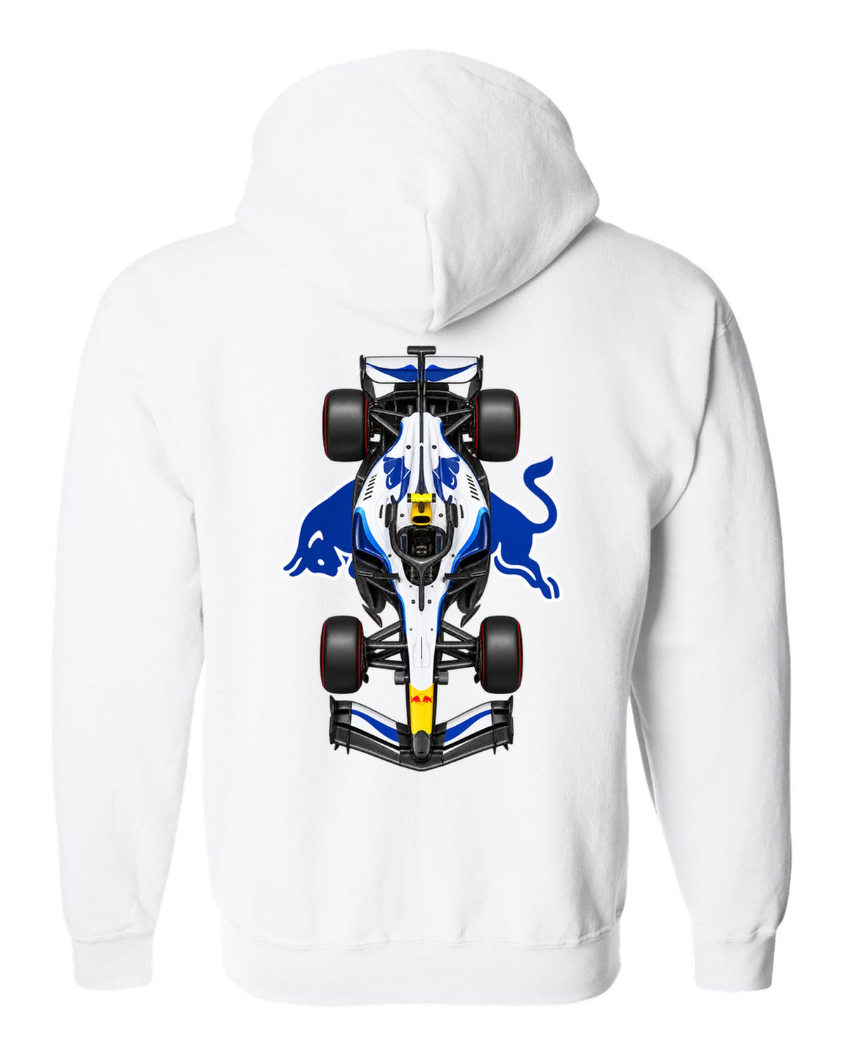 Racing Bulls VCARB 03 Formula 1 overhead poster artwork white zip hoodie back view with the design