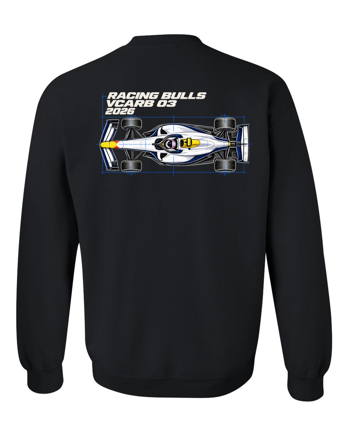 Racing Bulls VCARB 03 2026 F1 car technical poster artwork black crewneck back view with the design