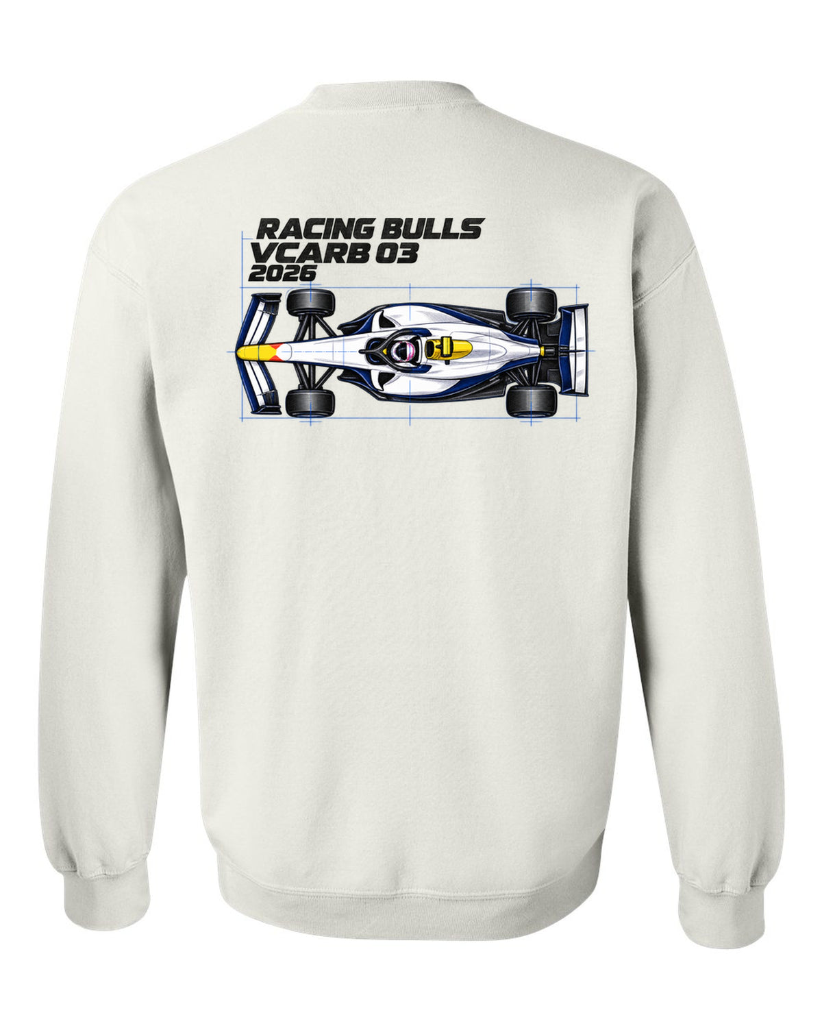 Racing Bulls VCARB 03 2026 F1 car technical poster artwork white crewneck back view with the design