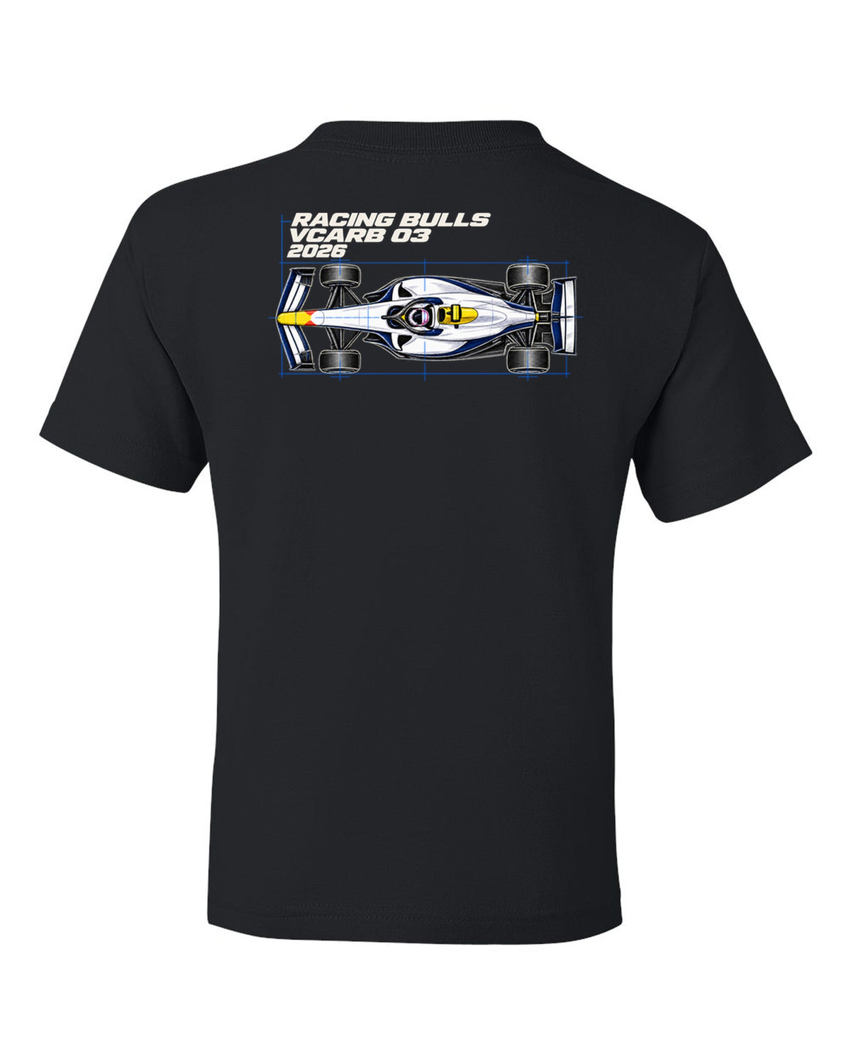 Racing Bulls VCARB 03 2026 F1 car technical poster artwork black kids tee back view with the design