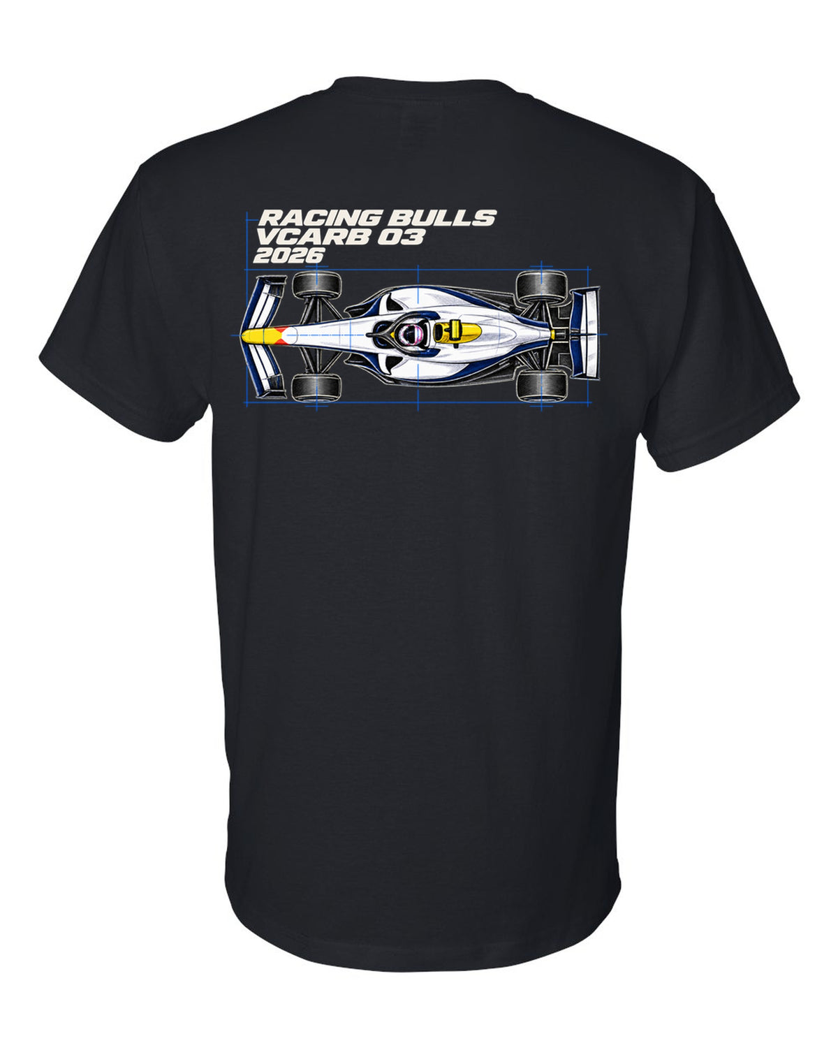 Racing Bulls VCARB 03 2026 F1 car technical poster artwork black t-shirt back view with the design