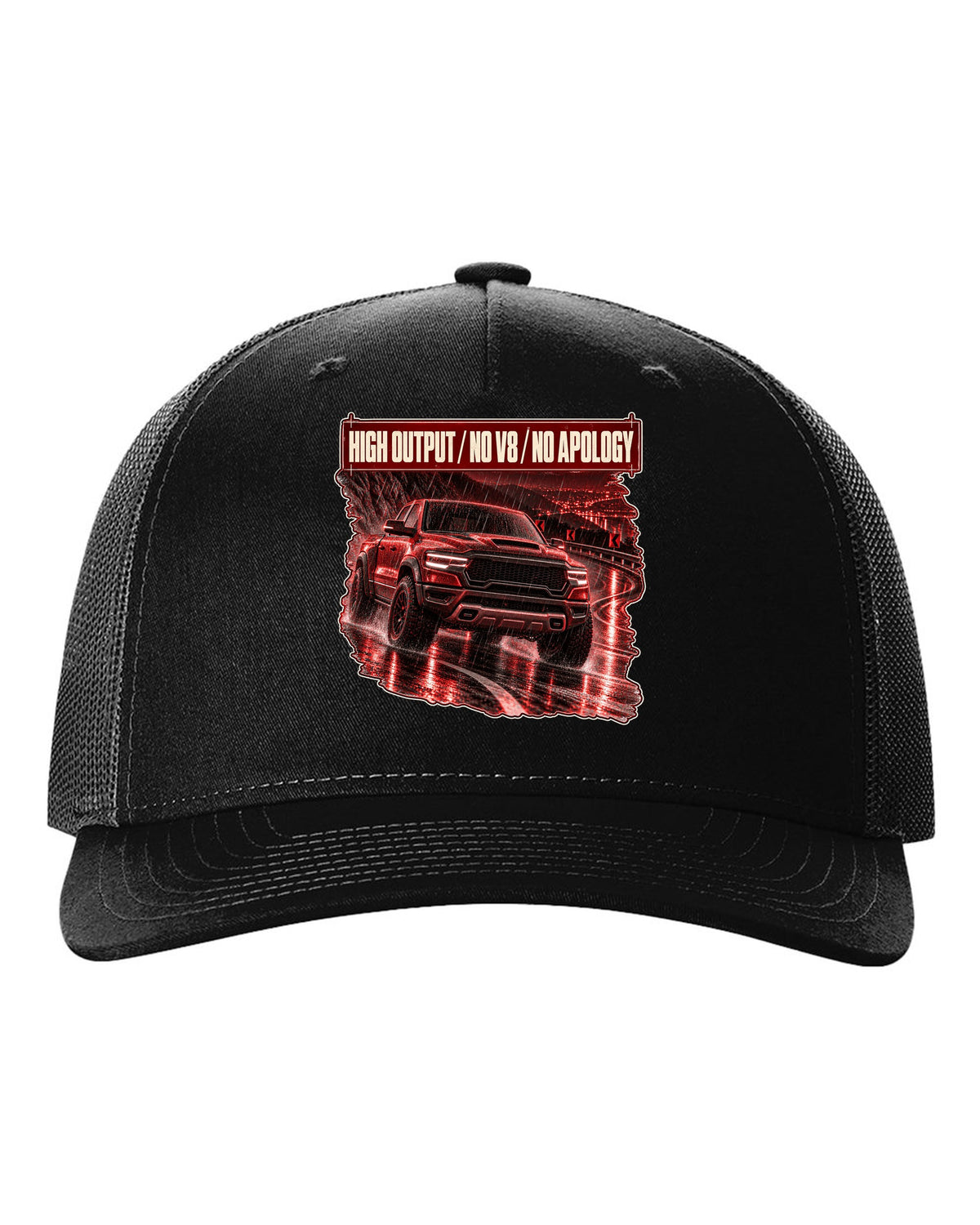 Ram 1500 RHO 2025 night street poster print black hat front view with the design