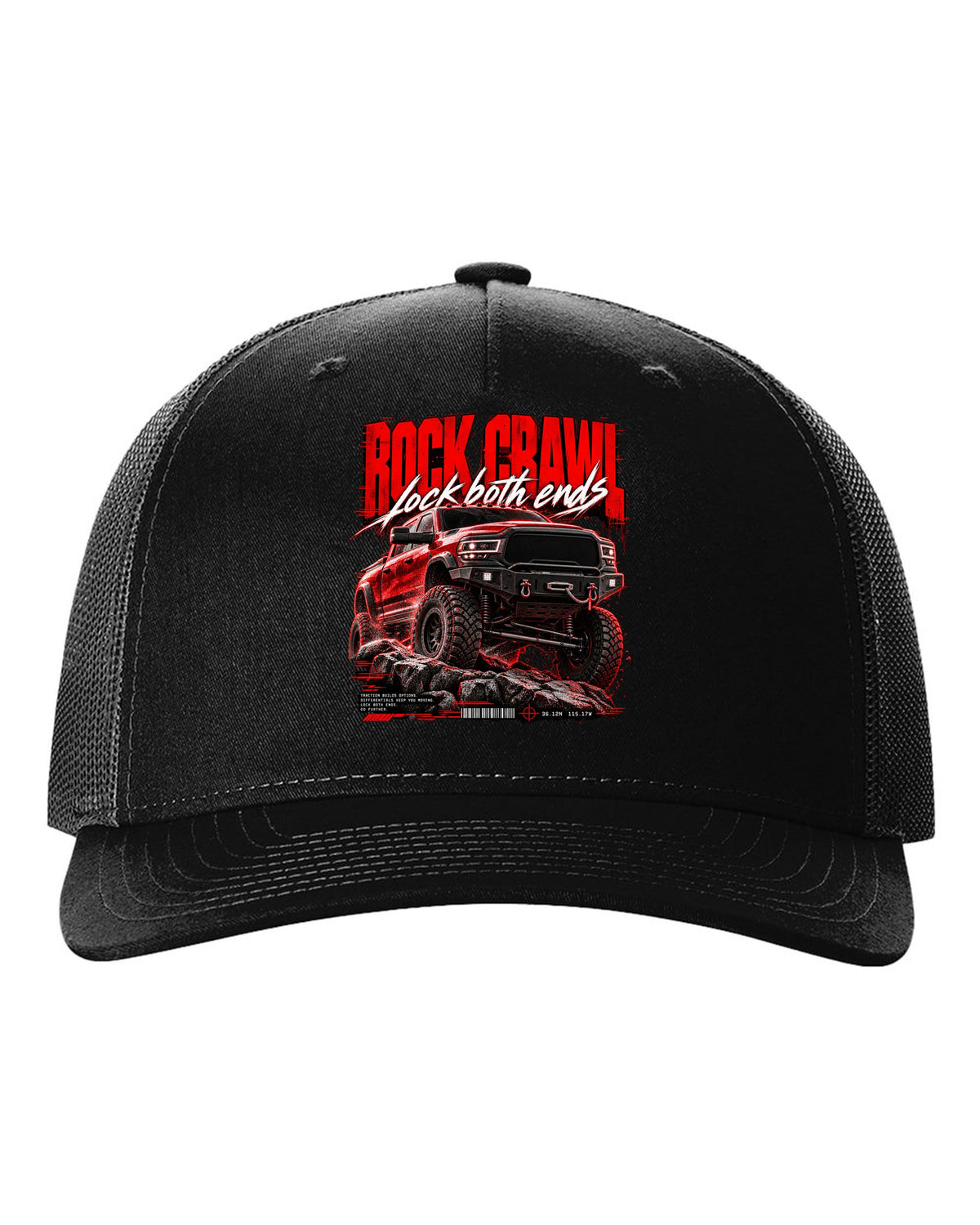 Street poster print of a 2019-2024 Ram 2500 Power Wagon with winch bumper black hat front view with the design