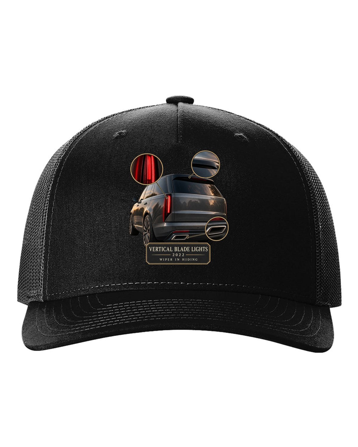 Taillight macro print of the Range Rover L460 with vertical blade lights black hat front view with the design