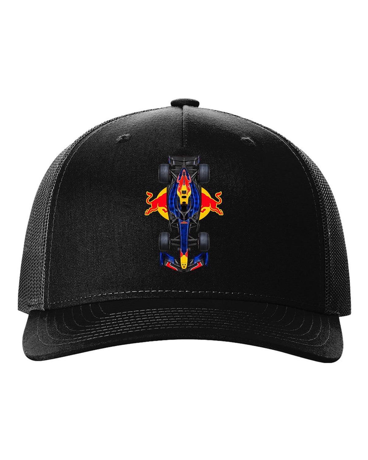 Red Bull RB22 Formula 1 overhead poster artwork black hat front view with the design