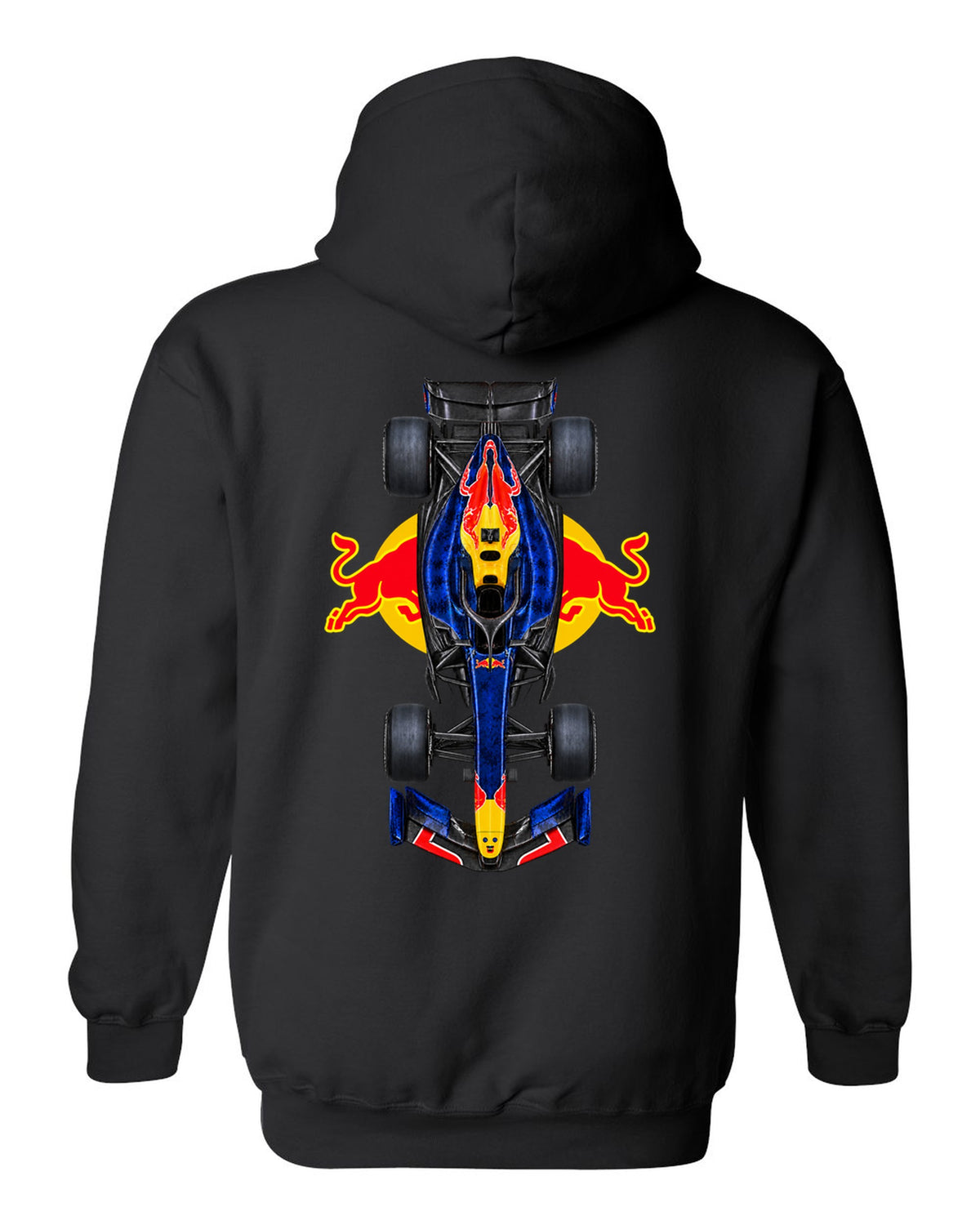 Red Bull RB22 Formula 1 overhead poster artwork black pull over hoodie back view with the design