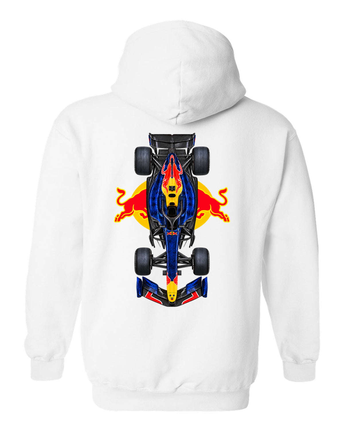 Red Bull RB22 Formula 1 overhead poster artwork white pull over hoodie back view with the design