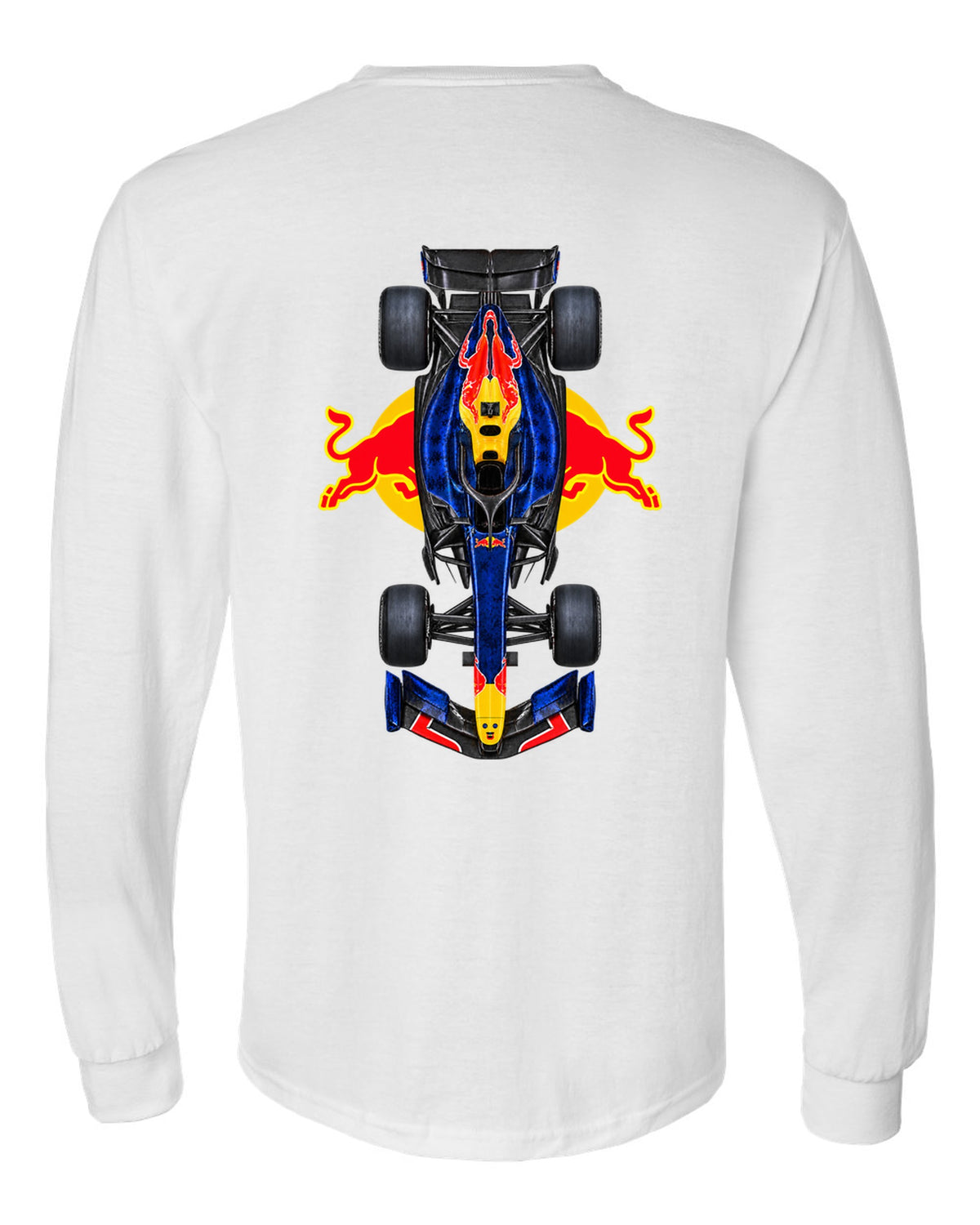 Red Bull RB22 Formula 1 overhead poster artwork white long sleeve back view with the design