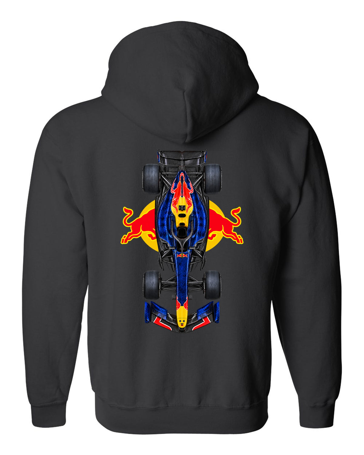 Red Bull RB22 Formula 1 overhead poster artwork black zip hoodie back view with the design