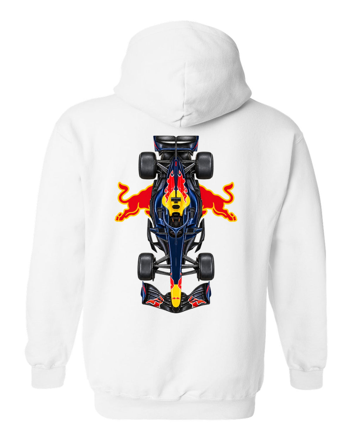Red Bull RB22 Formula 1 overhead poster artwork white pull over hoodie back view with the design