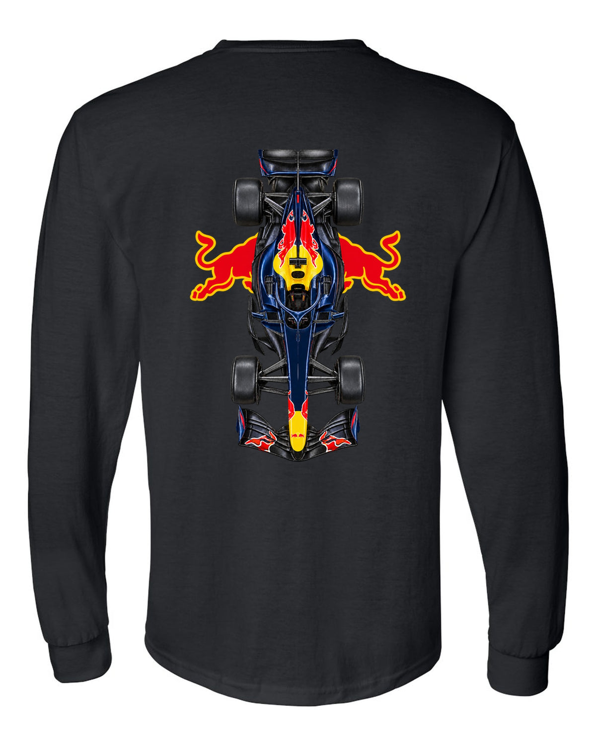Red Bull RB22 Formula 1 overhead poster artwork black long sleeve back view with the design