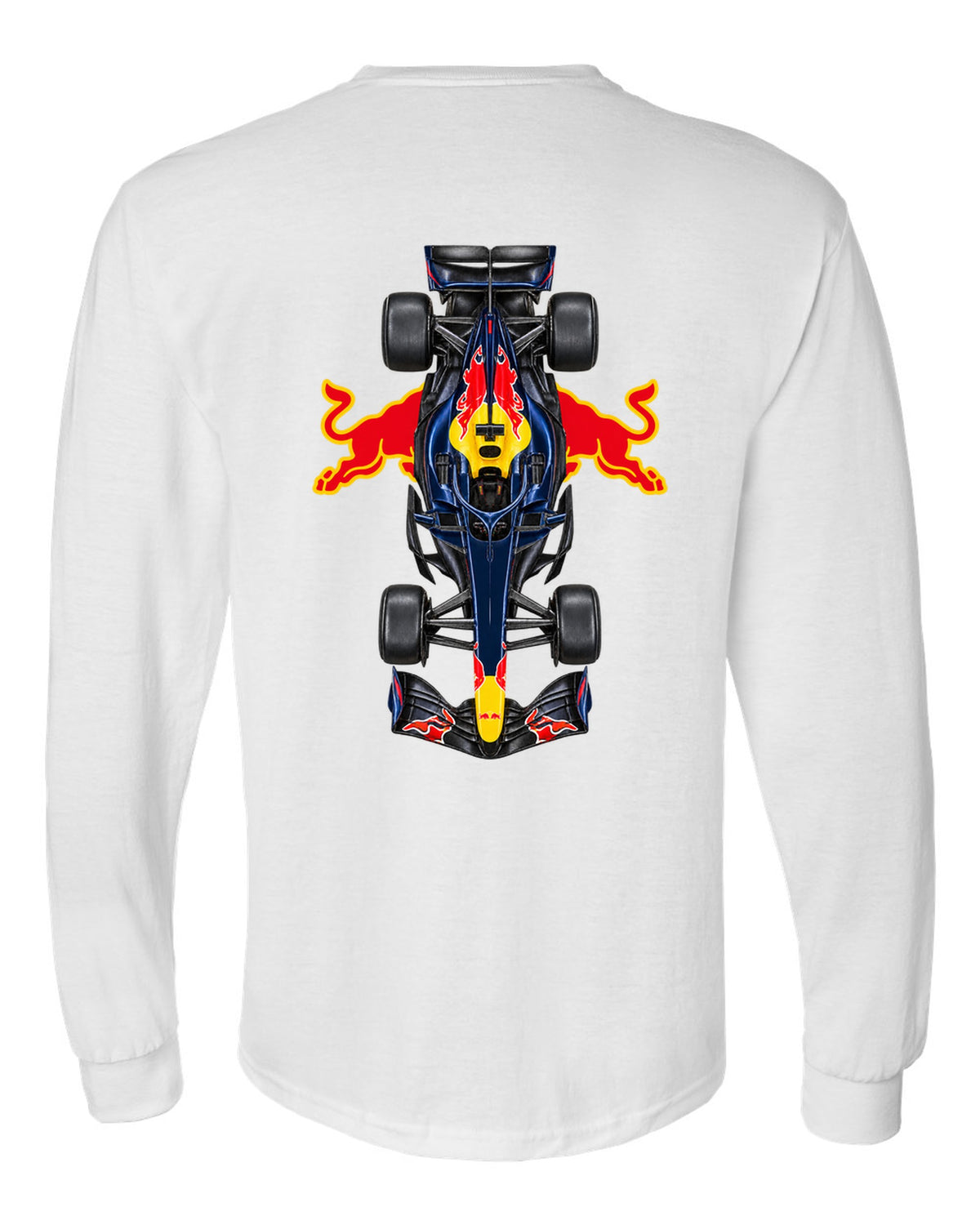Red Bull RB22 Formula 1 overhead poster artwork white long sleeve back view with the design