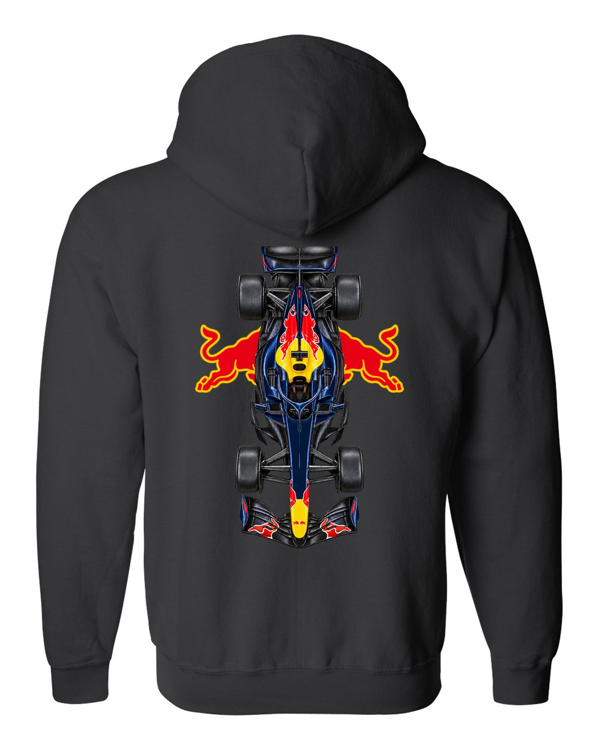Red Bull RB22 Formula 1 overhead poster artwork black zip hoodie back view with the design