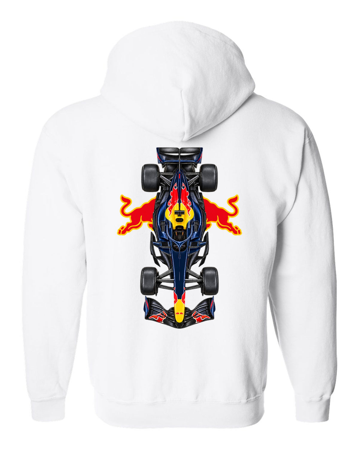 Red Bull RB22 Formula 1 overhead poster artwork white zip hoodie back view with the design