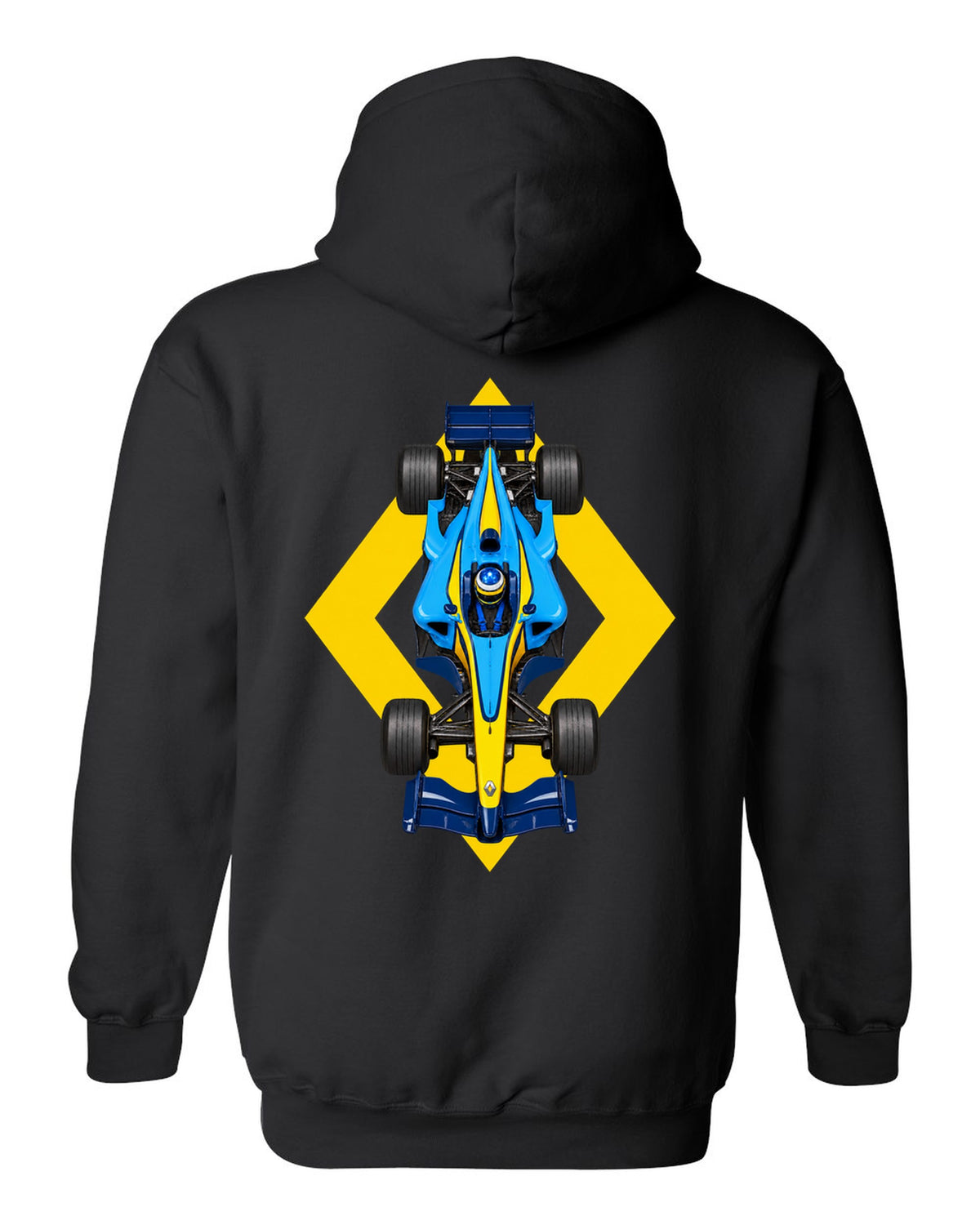 Renault R25 2005 Formula 1 overhead poster artwork black pull over hoodie back view with the design